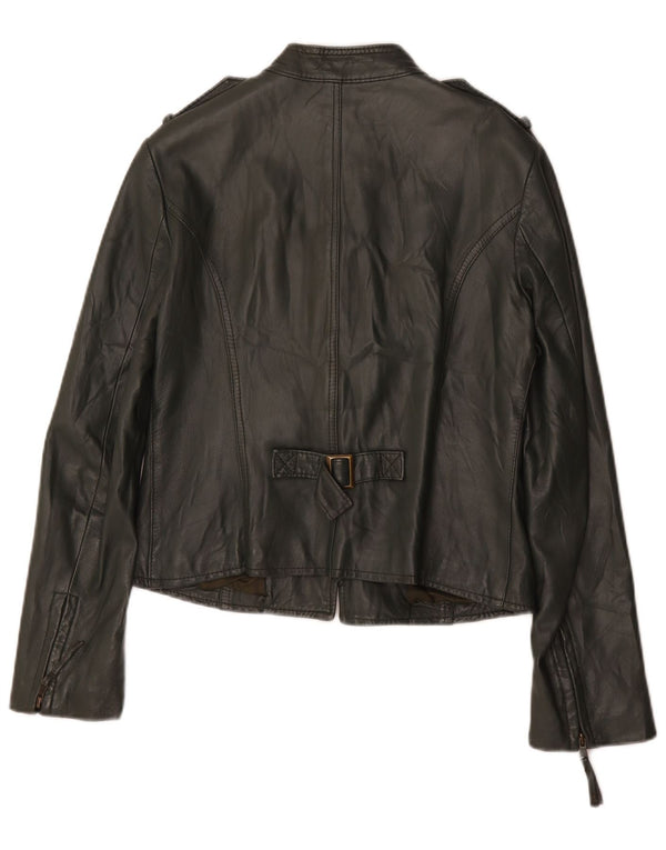 Sasch Womens Military Crop Leather Jacket UK 14 Large Green