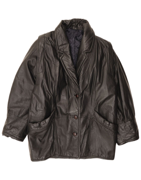 Lavorazione Artigiana Womens Leather Coat UK 18 XL Black Leather