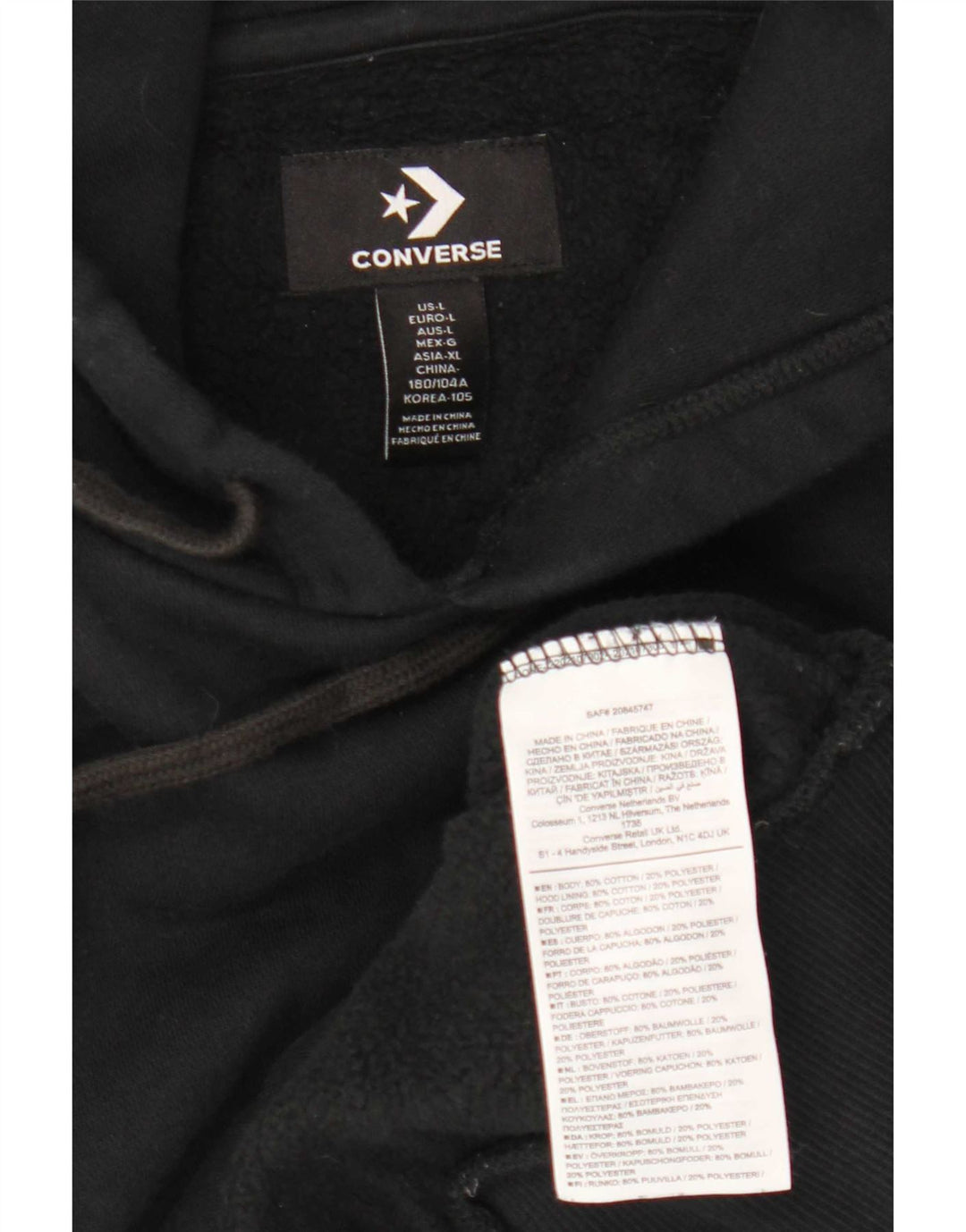 Converse Mens Hoodie Jumper Large Black Cotton