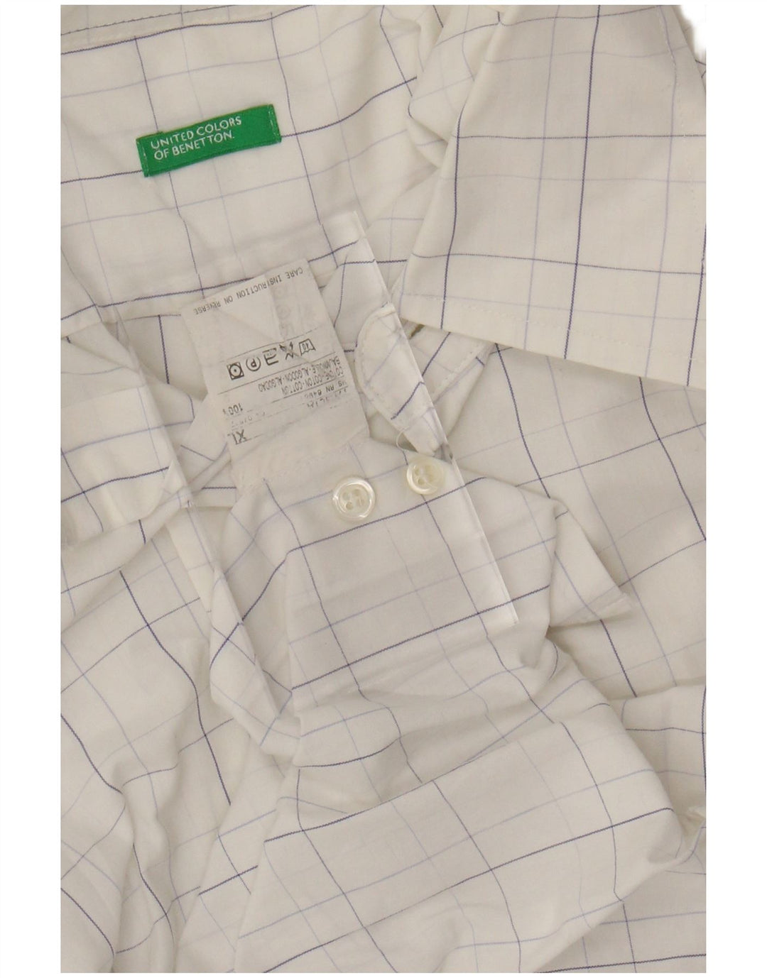 BENETTON Mens Shirt XL White Check Cotton