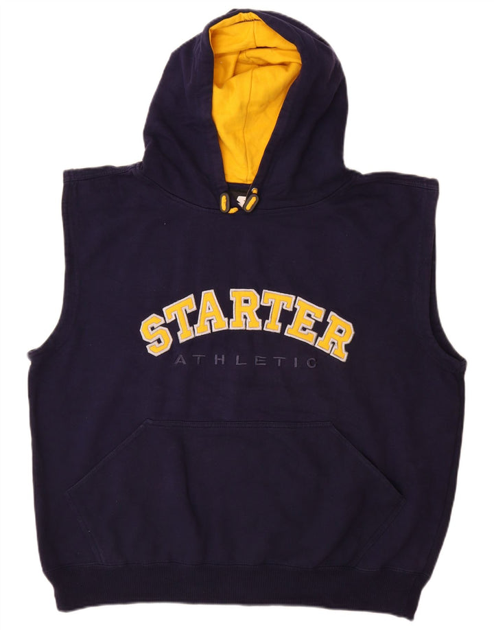 STARTER Mens Graphic Sleeveless Hoodie Jumper Large Navy Blue Cotton
