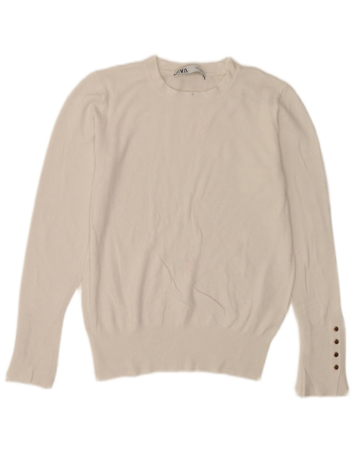 Zara Womens Crew Neck Jumper Sweater UK 12 Medium White