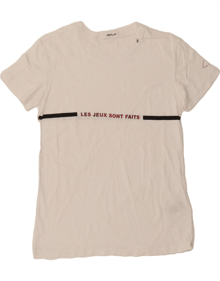 REPLAY Mens Graphic T-Shirt Top Small White Cotton Vintage Replay and Second-Hand Replay from Messina Hembry 