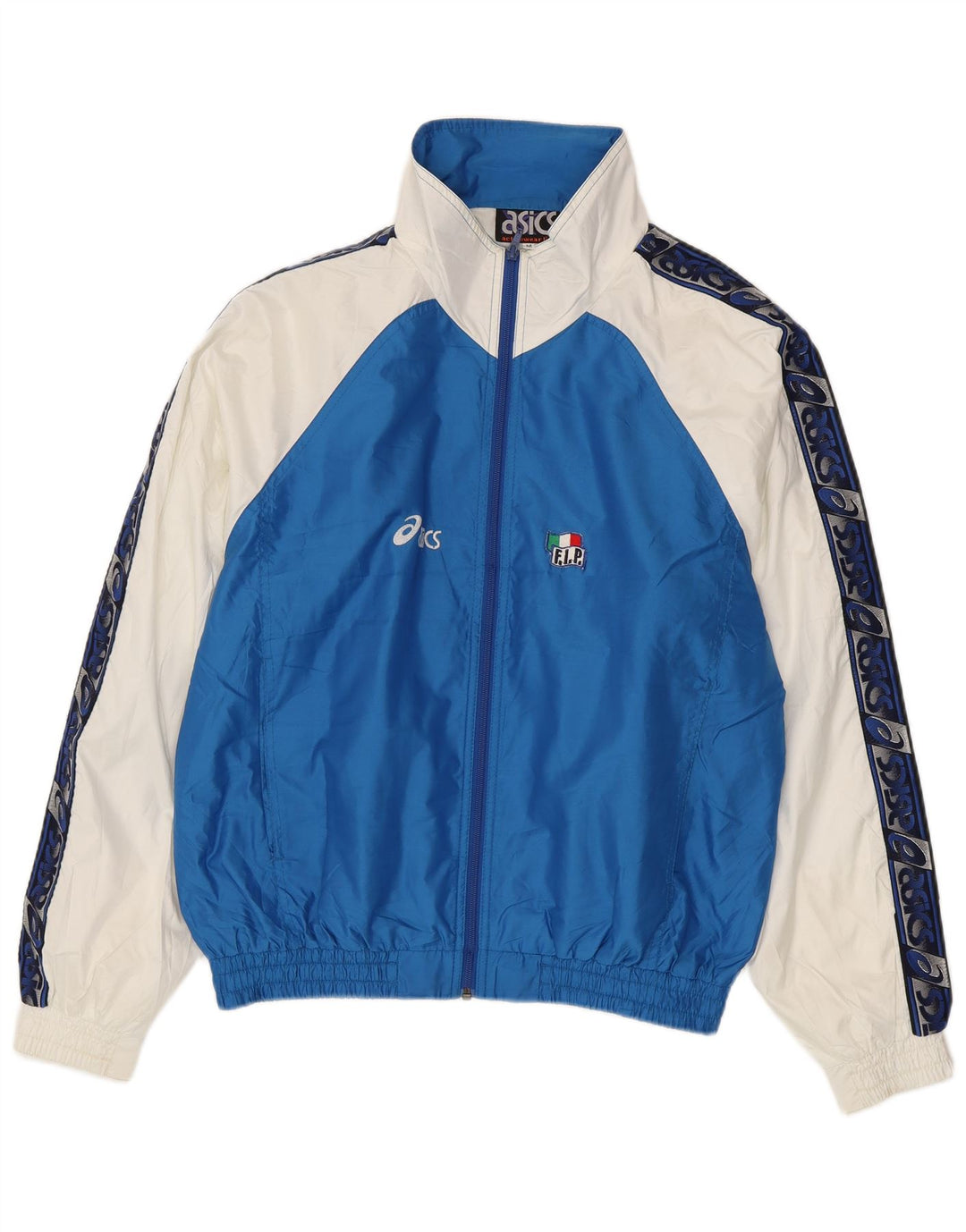 Asics Mens Graphic Tracksuit Top Jacket Medium Blue Colourblock Polyester