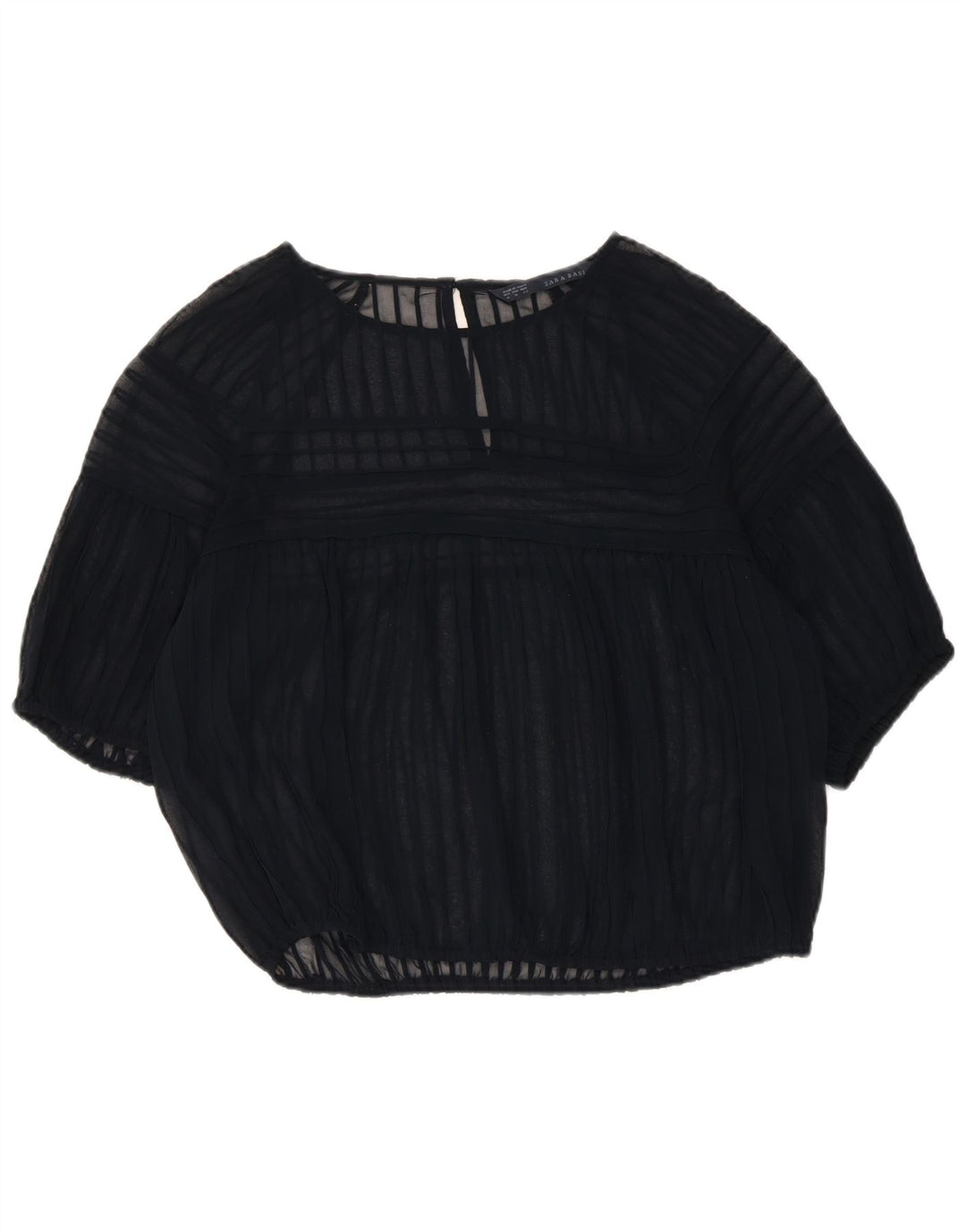 Zara Womens Crop Blouse Top UK 14 Medium Navy Blue Striped Polyester
