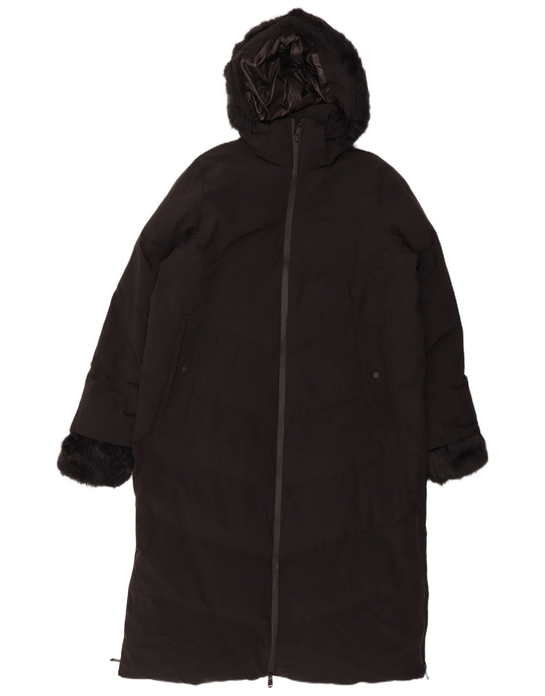 ZARA Womens Hooded Padded Coat UK 16 Large Black Polyester