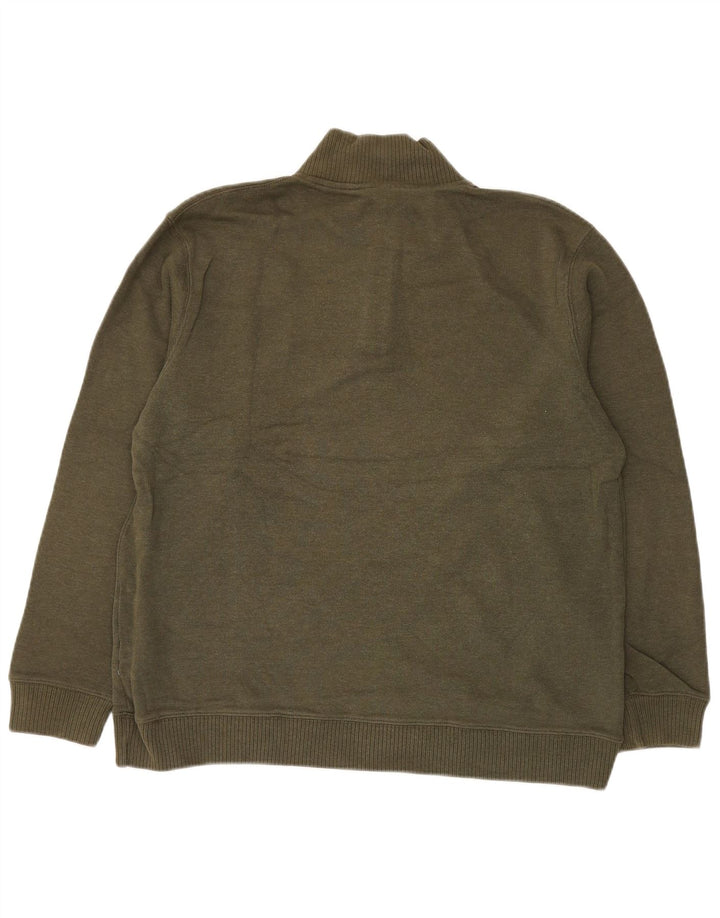EDDIE BAUER Mens Button Neck Jumper Sweater Medium Khaki Cotton