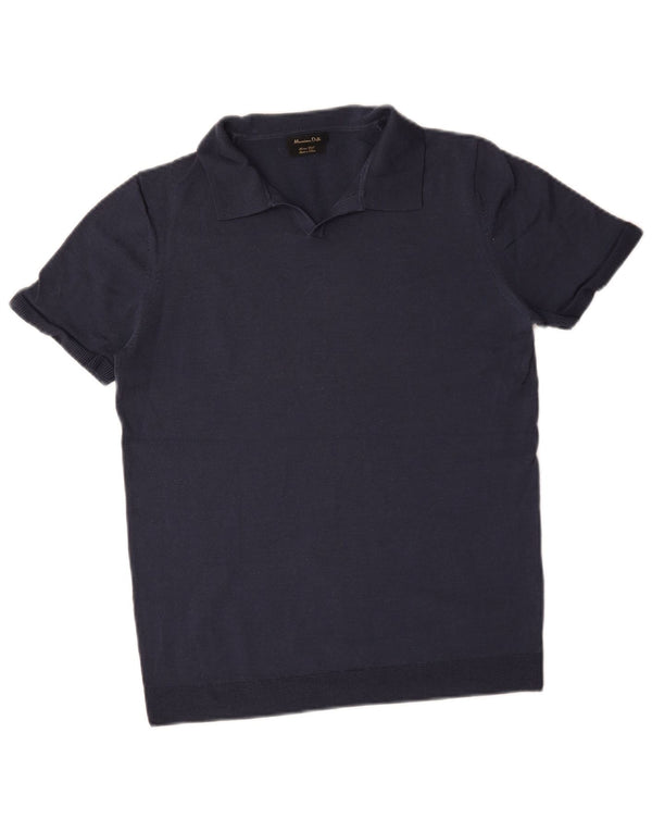 Massimo Dutti Mens Short Sleeve Polo Neck Jumper Sweater Medium Navy Blue