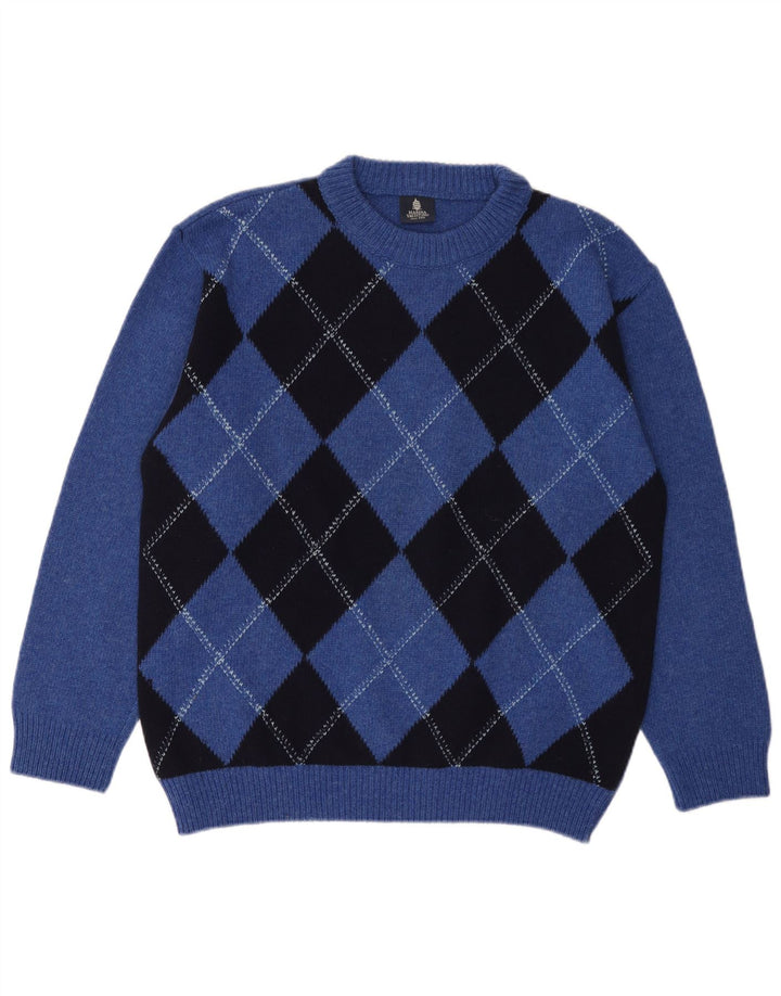 Marina Yachting Mens Crew Neck Jumper Sweater Medium Blue Argyle/Diamond