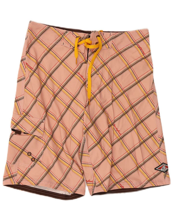 Bear Mens Swimming Shorts Medium Pink Check Polyester