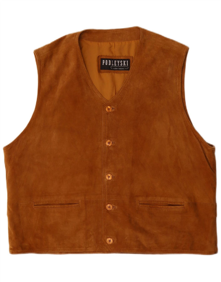 Podleyski Mens Suede Gilet IT 56 3XL Brown Leather