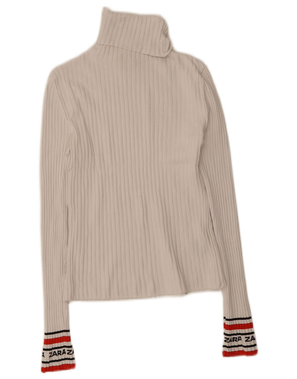 Zara Womens Graphic Top Long Sleeve UK 12 Medium White Colourblock