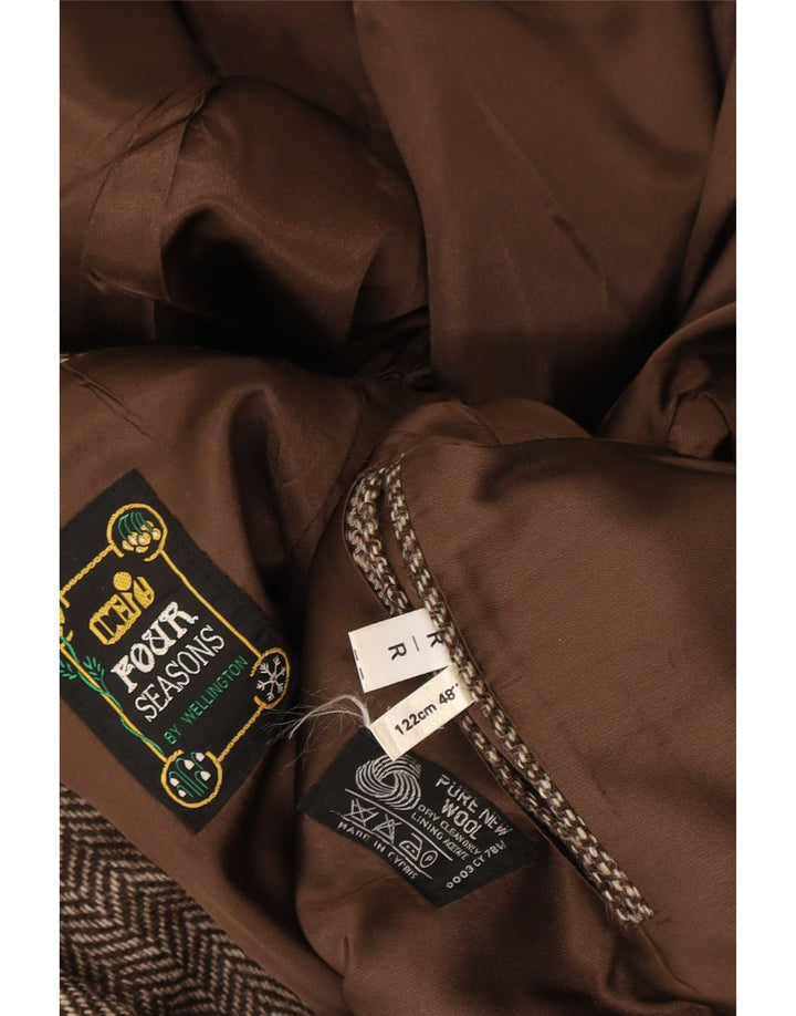 Four Seasons Mens 2 Button Blazer Jacket UK 48 4XL Brown Herringbone Wool