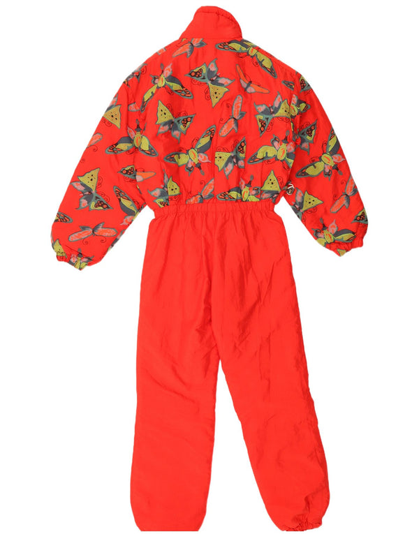 Vintage Womens Abstract Pattern Ski Jumpsuit UK 14 Medium Red Butterfly