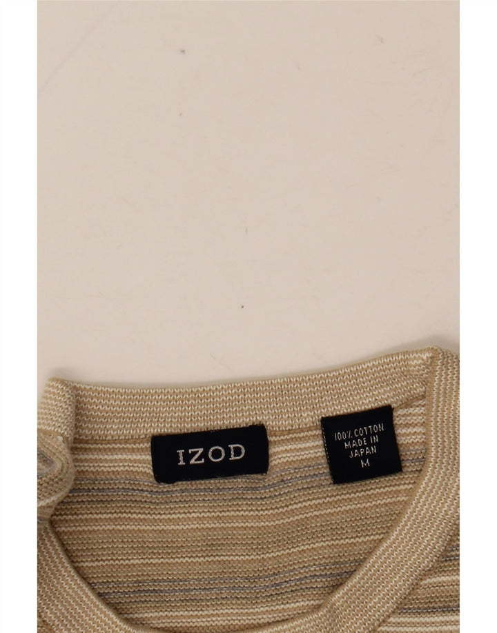 IZOD Mens Crew Neck Jumper Sweater Medium Beige Striped Cotton