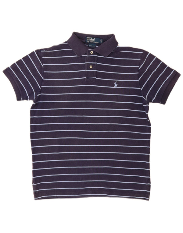 Polo Ralph Lauren Mens Custom Fit Polo Shirt Small Navy Blue Striped Cotton