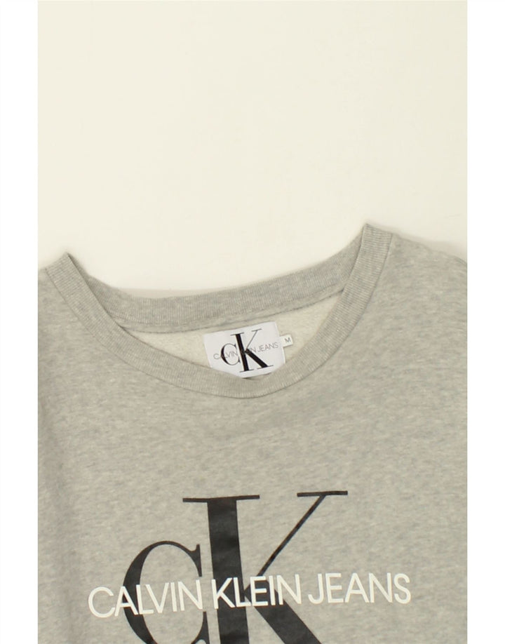 CALVIN KLEIN JEANS Womens Graphic Sweatshirt Jumper UK 14 Medium Grey Vintage Calvin Klein Jeans and Second-Hand Calvin Klein Jeans from Messina Hembry 