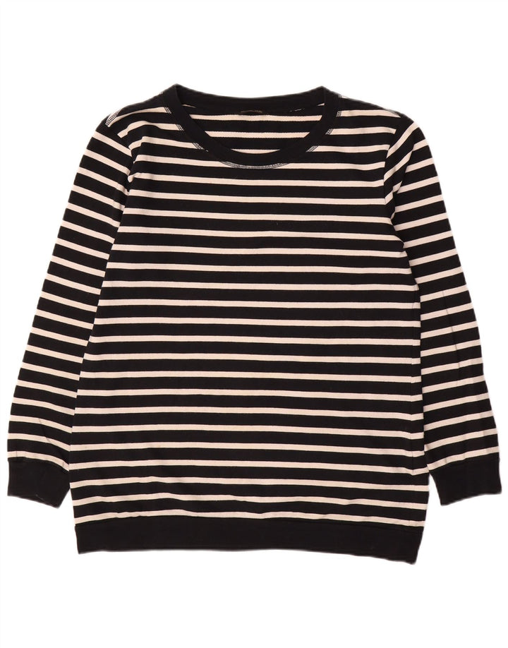 Massimo Dutti Womens Sweatshirt Jumper UK 10 Small Black Striped Cotton