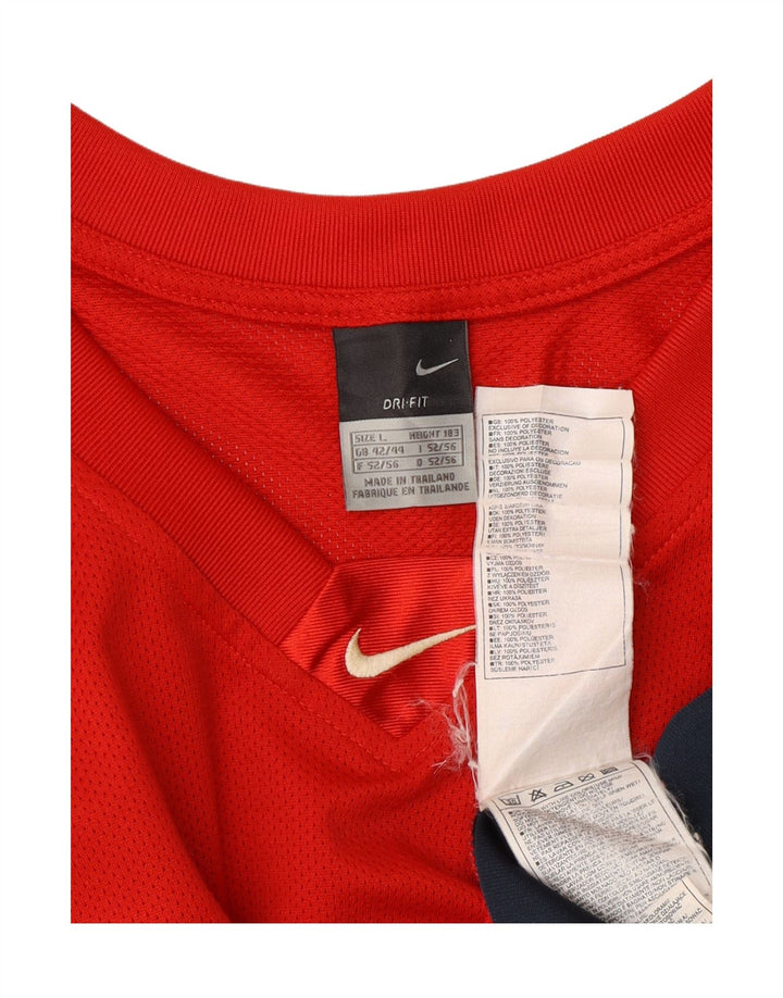 NIKE Mens Dri Fit Graphic Vest Top UK 42/44 Large Red Colourblock Vintage Nike and Second-Hand Nike from Messina Hembry 