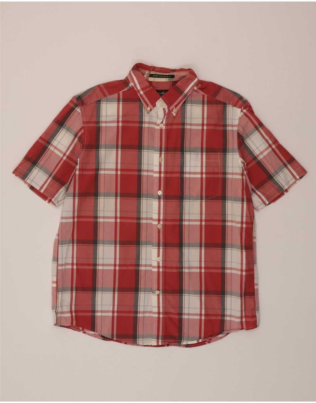 EDDIE BAUER Mens Short Sleeve Shirt Large Red Check Cotton
