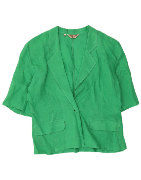 Vintage Womens Short Sleeve 1 Button Blazer Jacket IT 44 Medium Green Linen