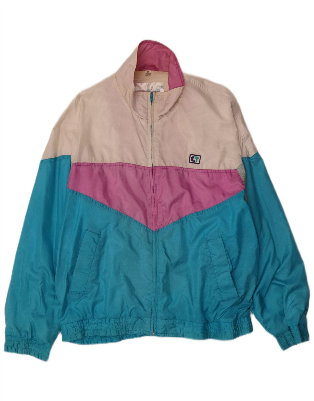 VINTAGE Mens Tracksuit Top Jacket IT 48/50 Medium Blue Colourblock Nylon