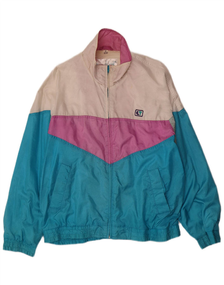 VINTAGE Mens Tracksuit Top Jacket IT 48/50 Medium Blue Colourblock Nylon