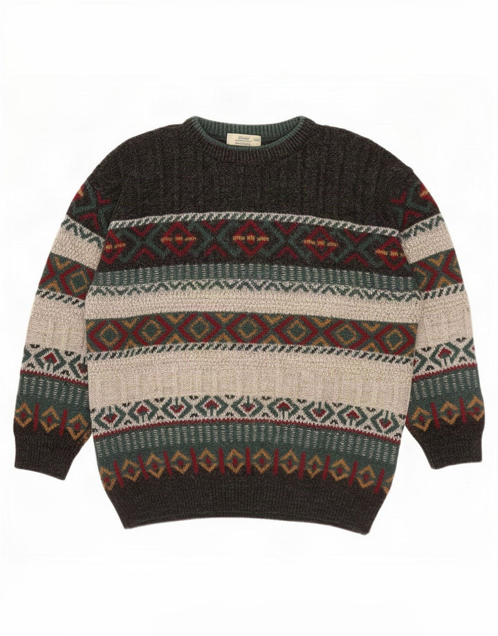 St. Bernard Mens Crew Neck Jumper Sweater Medium Grey Geometric Acrylic