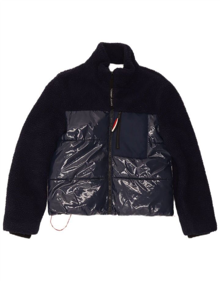 TOMMY HILFIGER Womens Fleece Padded Jacket UK 10 Small Navy Blue Polyester