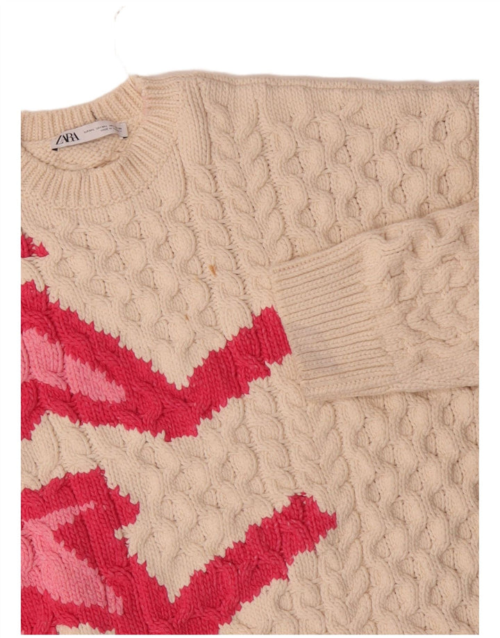 Zara Womens Crew Neck Jumper Sweater UK 14 Medium Off White Polyester