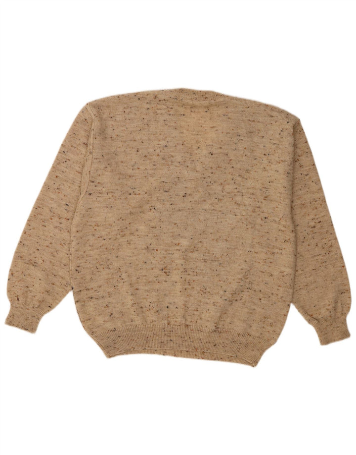 Vintage Mens V-Neck Jumper Sweater IT 48 Medium Beige Colourblock Wool