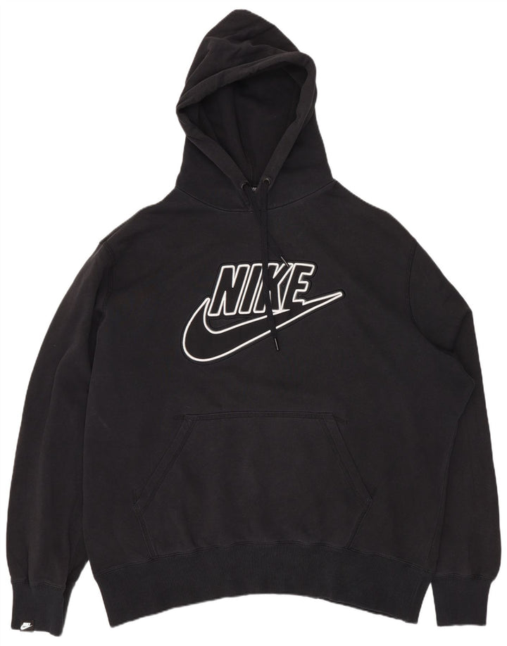 NIKE Womens Graphic Oversized Hoodie Jumper UK 18 XL Black Cotton