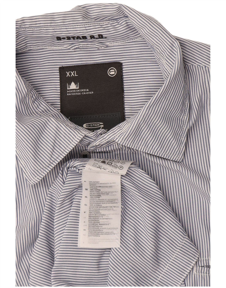 G-STAR Mens Short Sleeve Shirt 2XL Navy Blue Pinstripe Cotton