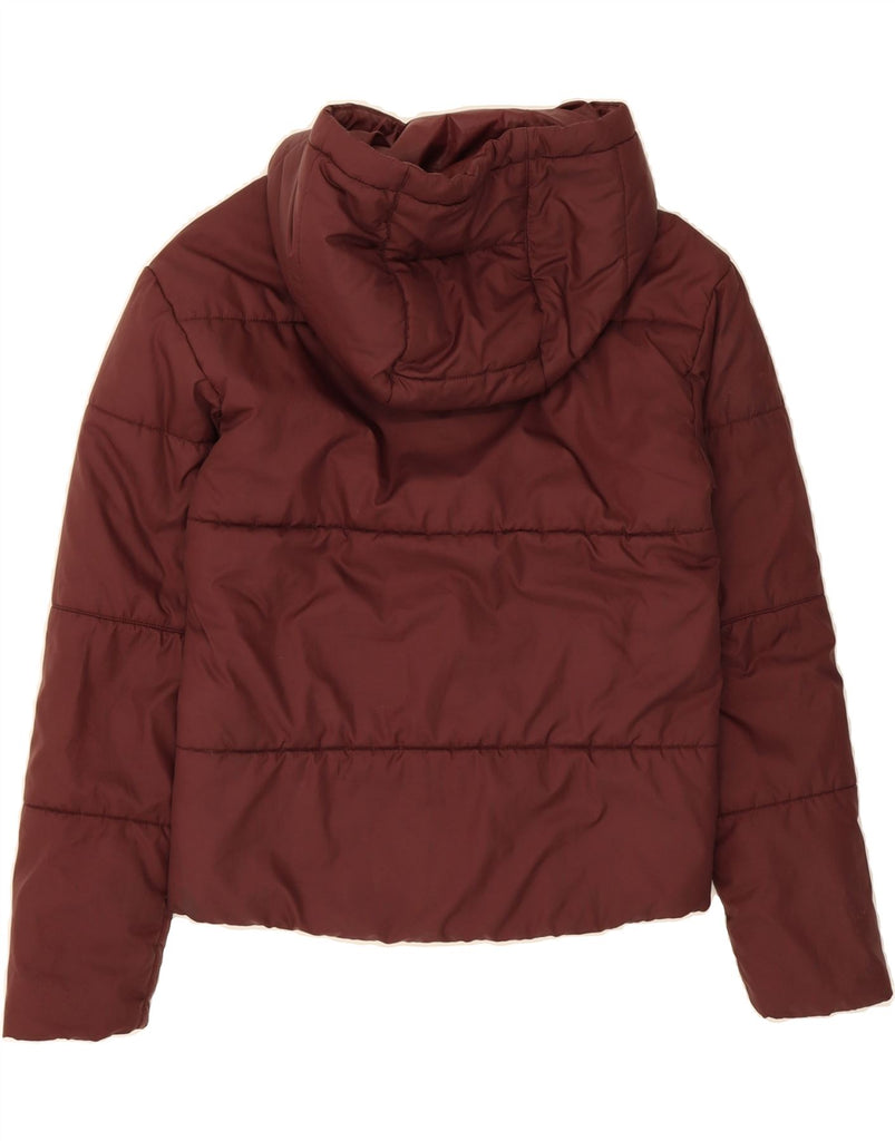 NIKE Womens Graphic Hooded Padded Jacket UK 6 XS Maroon Polyester Vintage Nike and Second-Hand Nike from Messina Hembry 