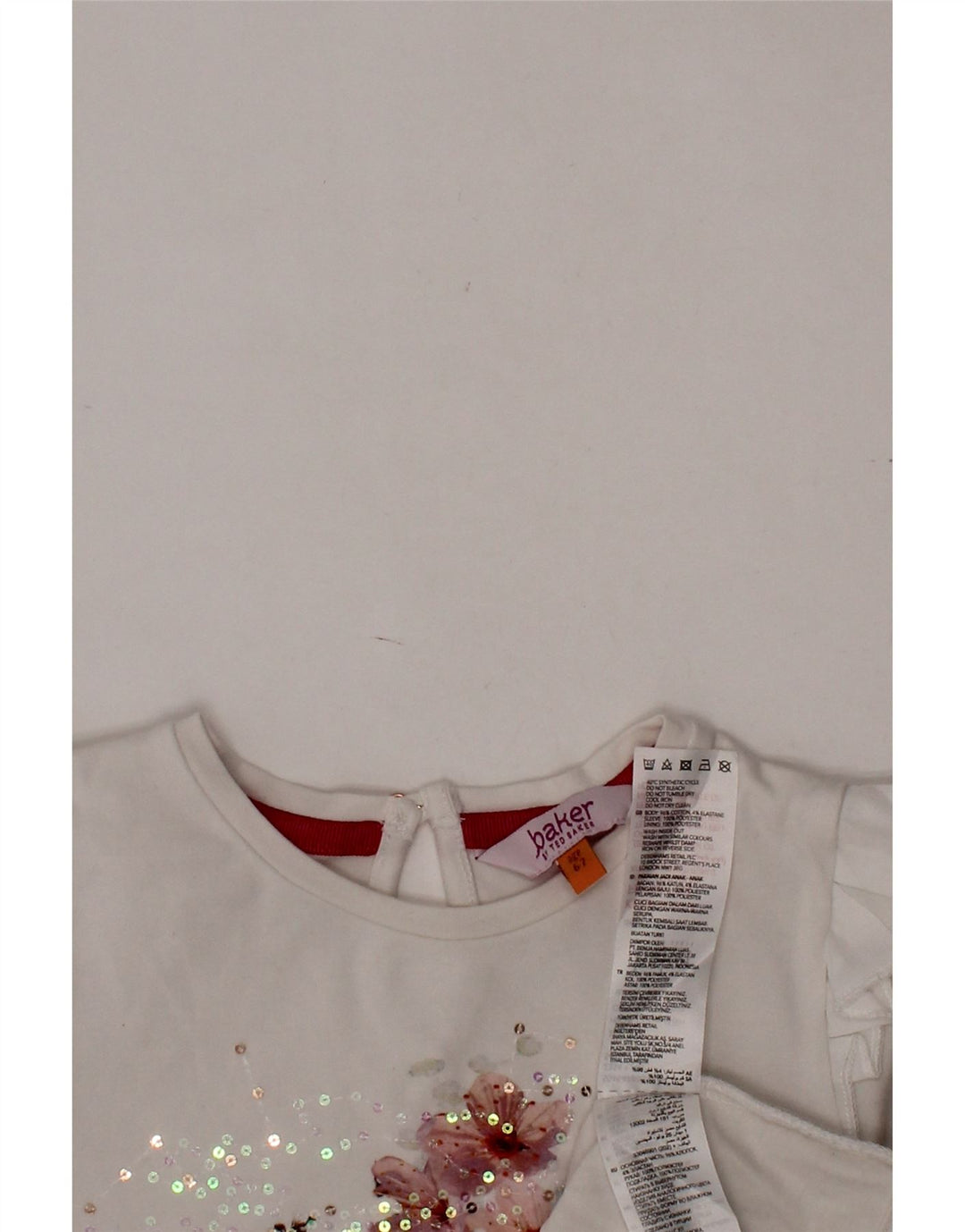 TED BAKER Girls Graphic Blouse Top 6-7 Years White Floral Cotton