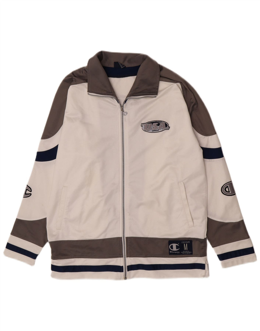 Champion Mens USA Graphic Tracksuit Top Jacket Medium White Colourblock