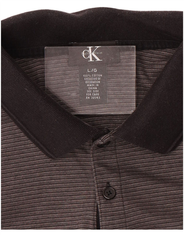 CALVIN KLEIN Mens Polo Shirt Large Grey Pinstripe Cotton