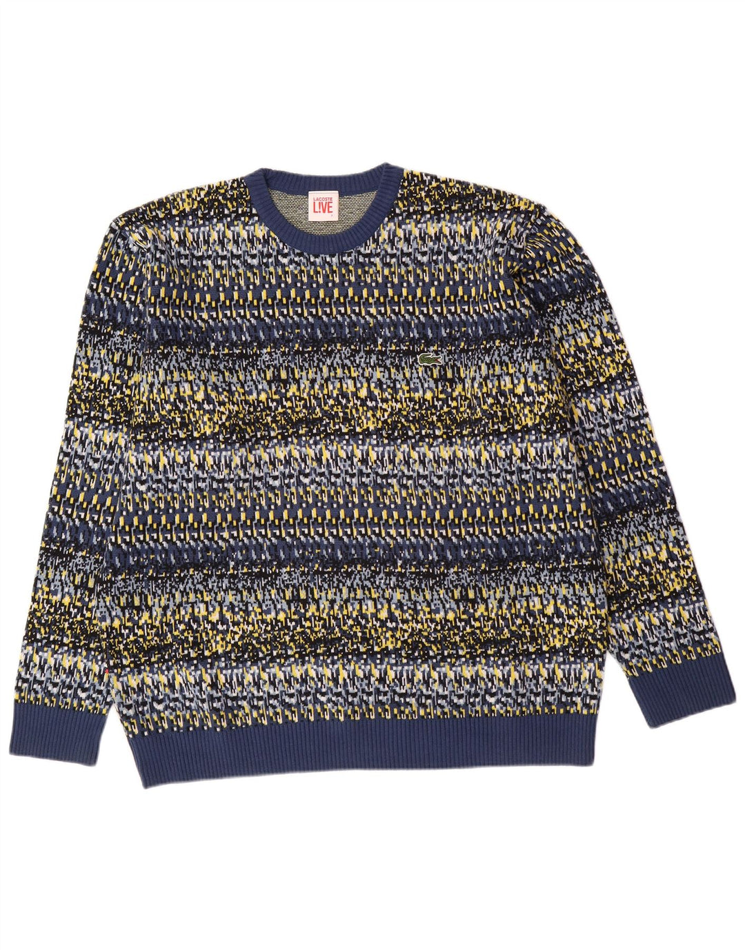 LACOSTE Mens Crew Neck Jumper Sweater Size 7 2XL Blue Geometric Cotton