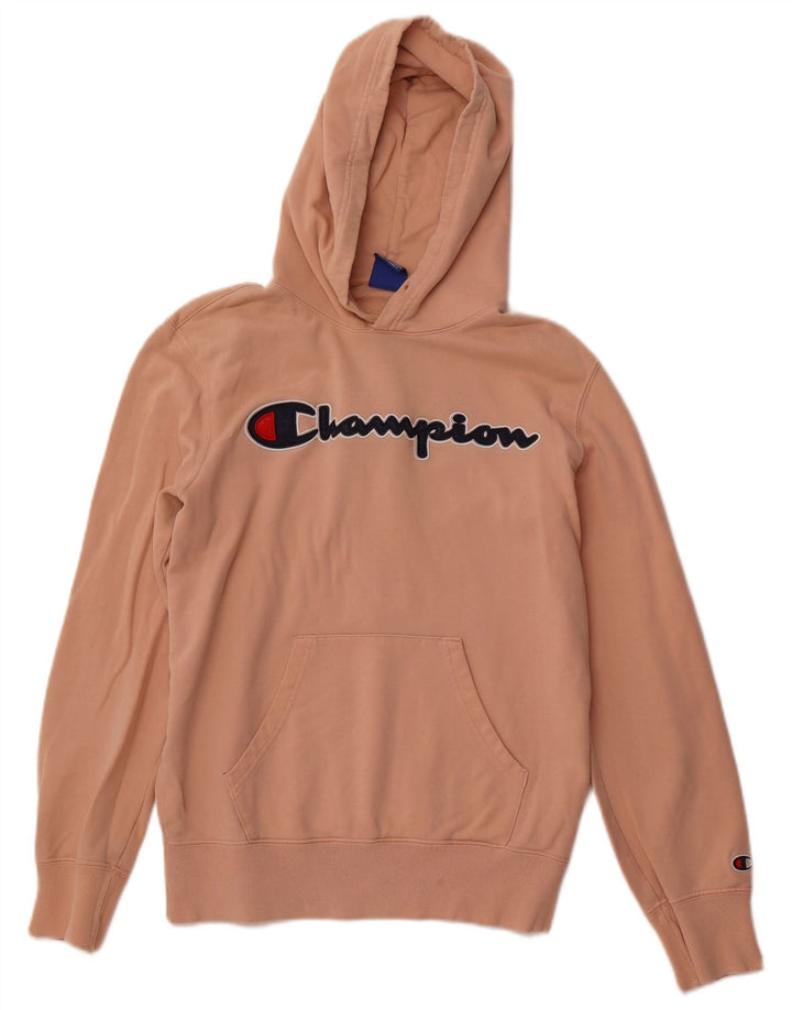 CHAMPION Mens Graphic Hoodie Jumper Small Pink Cotton