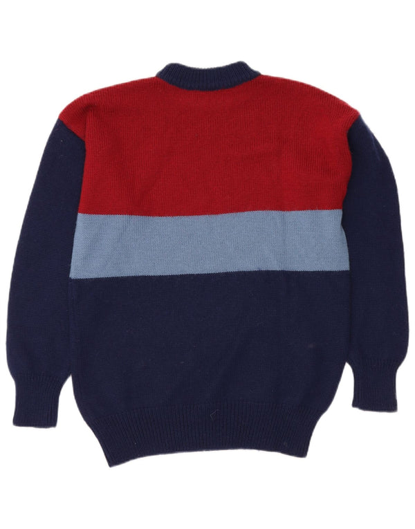 VINTAGE Mens Turtle Neck Jumper Sweater Medium Navy Blue Colourblock