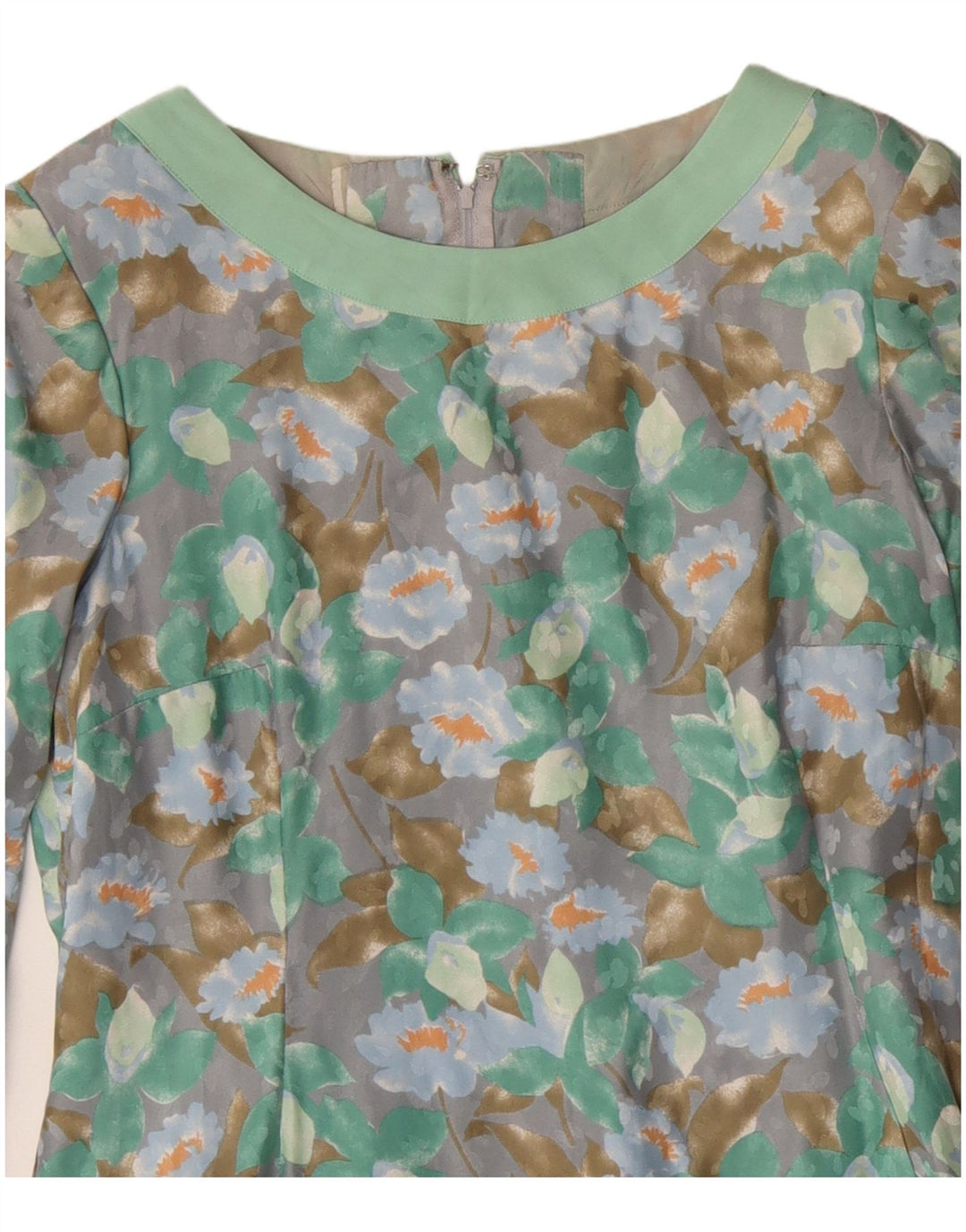 Vintage Womens Long Sleeve Sheath Dress UK 12 Medium Green Floral