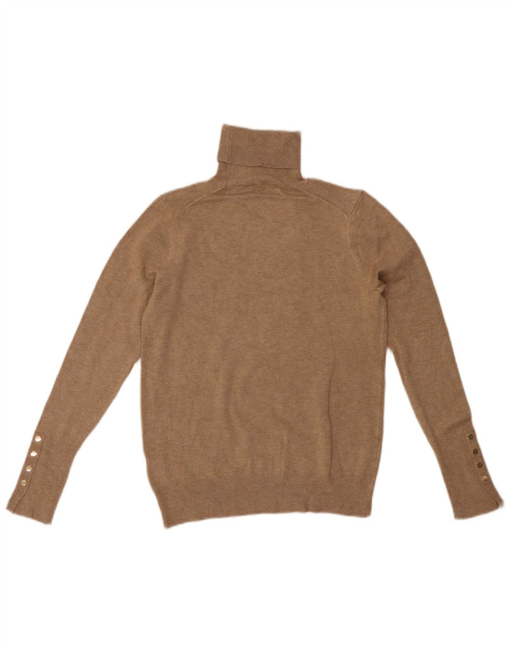 ZARA Womens Roll Neck Jumper Sweater UK 12 Medium Beige Viscose