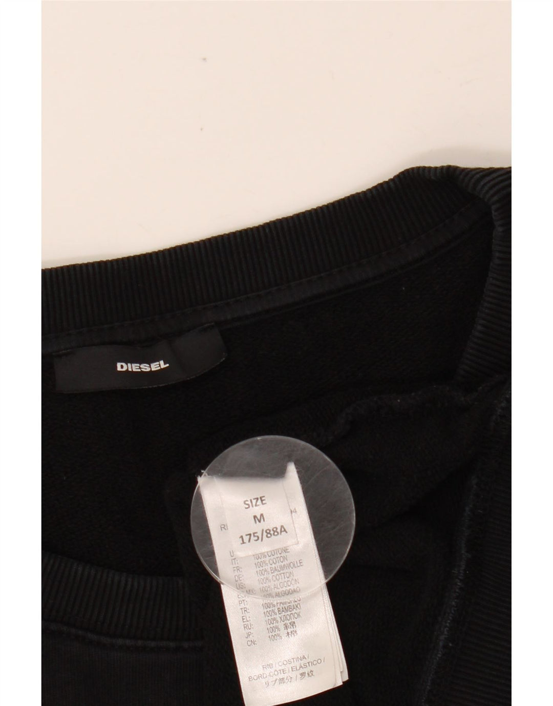 DIESEL Womens Graphic Sweatshirt Jumper UK 14 Medium Black Cotton