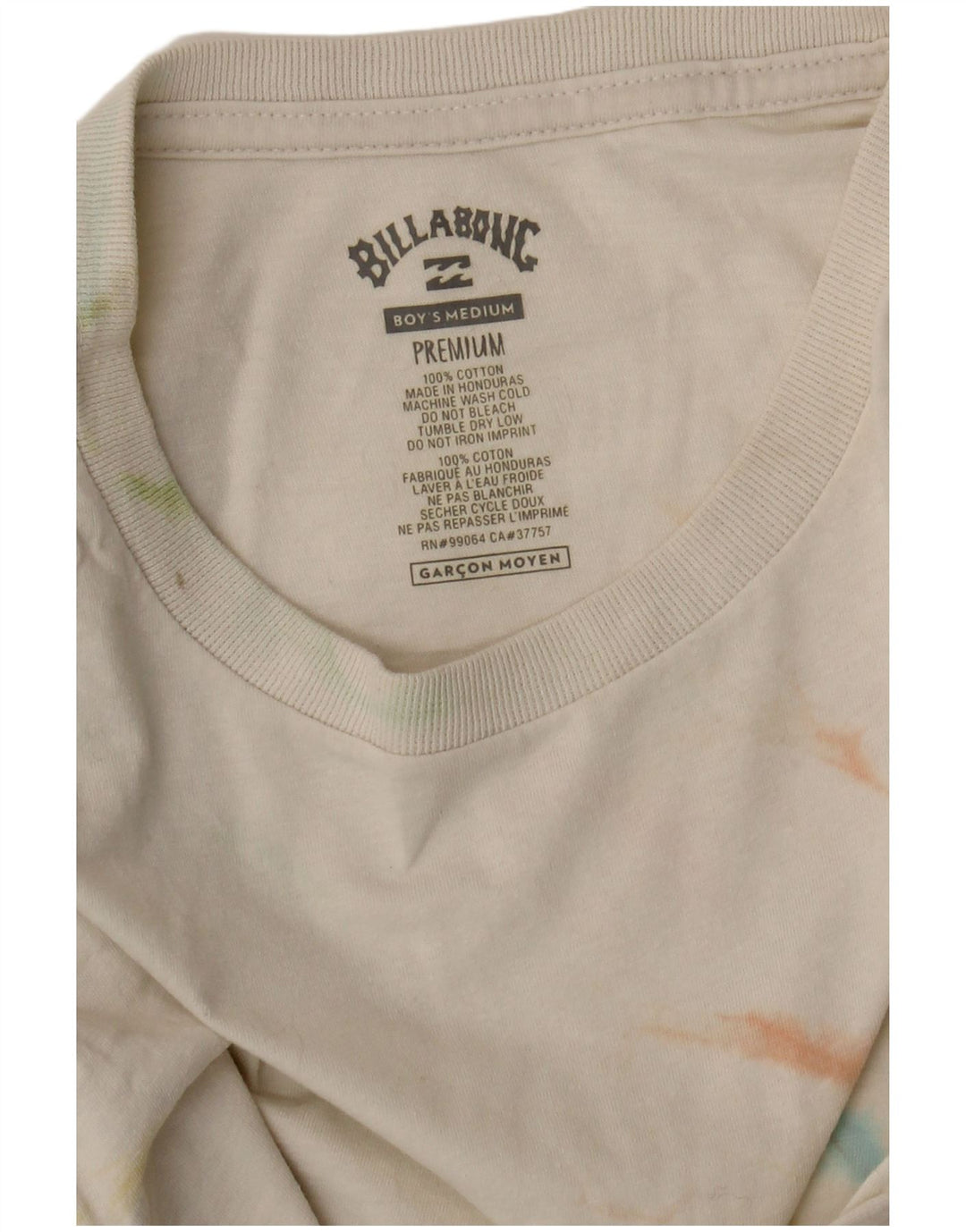 Billabong Boys Graphic T-Shirt Top 13-14 Years Medium White Tie Dye Cotton
