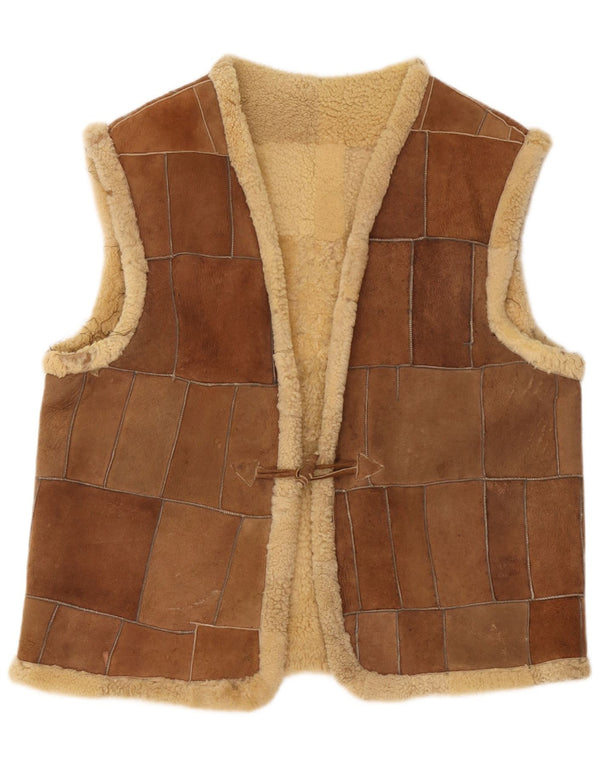 Vintage Mens Shearling Gilet UK 42 XL Brown