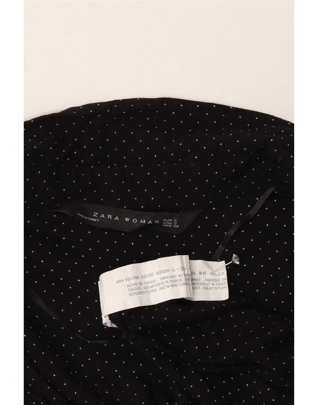 Zara Womens Shirt UK 10 Small Black Spotted Viscose