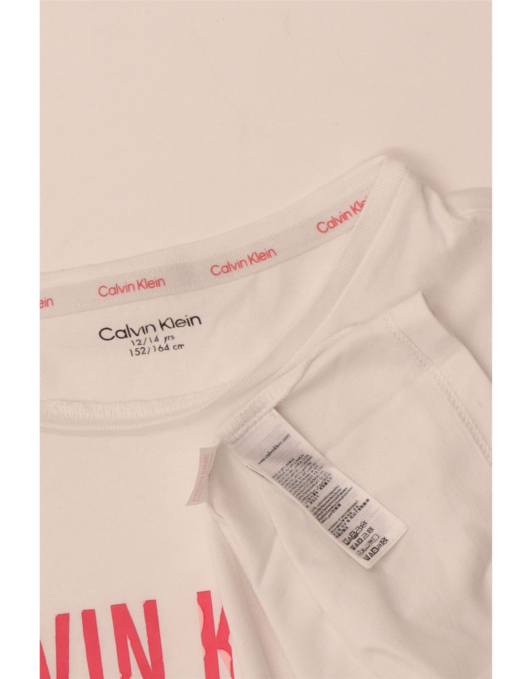 CALVIN KLEIN Girls Graphic T-Shirt Top 12-13 Years White Cotton