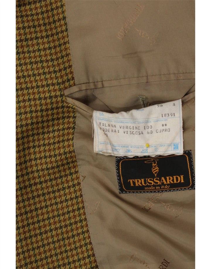 Trussardi Mens 2 Button Blazer Jacket IT 56 3XL Beige Houndstooth