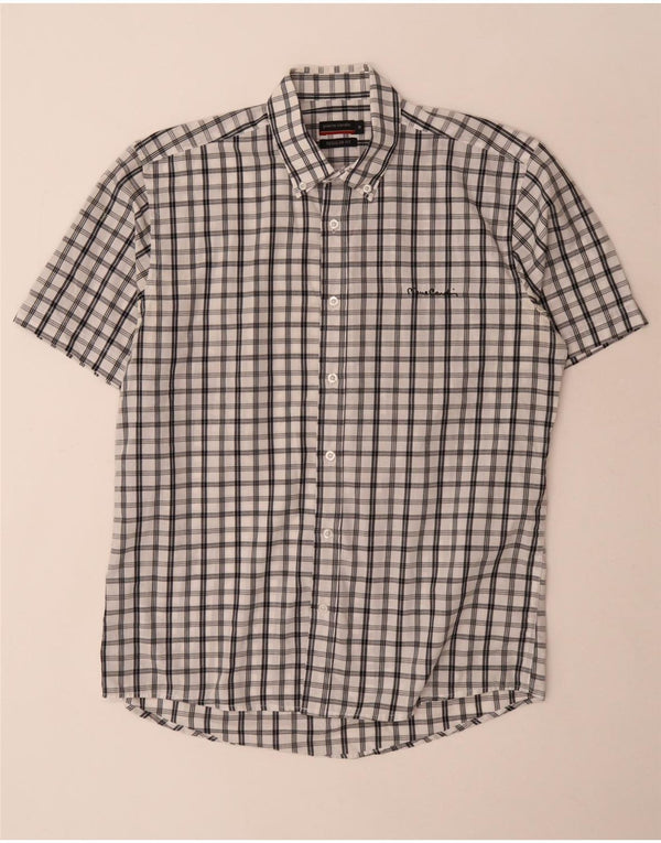 Pierre Cardin Mens Short Sleeve Regular Fit Shirt Medium White Check
