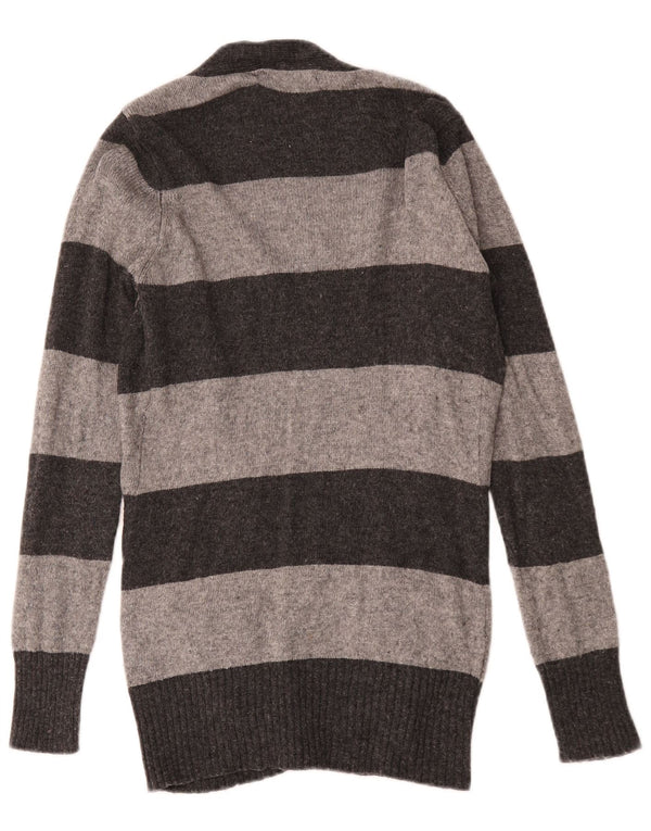 Zara Womens Cardigan Sweater UK 12 Medium Grey Striped Rayon